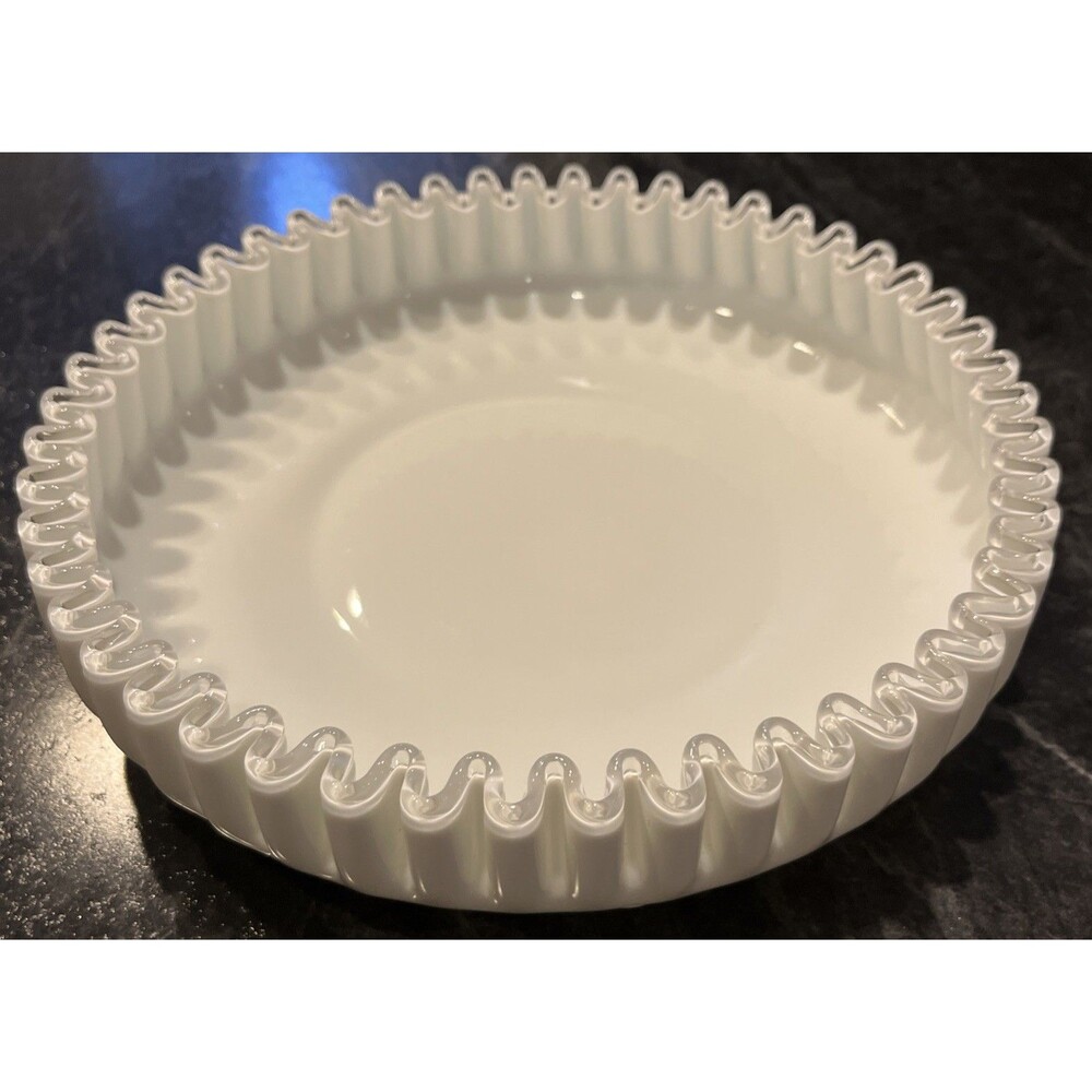 Vintage Fenton Silver Crest White Milk Glass 10" x 2.5" Shallow Round Bowl
